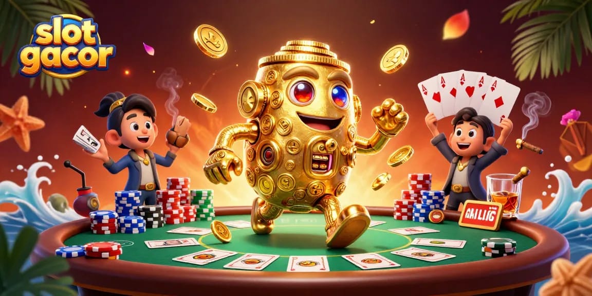 Menang besar dengan slot gacor di permainan kasino, karakter mengesankan dan suasana menarik.