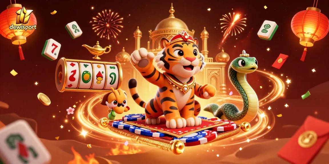 Experience the excitement of dewisport with our vibrant casino-themed illustration featuring a tiger sultan.