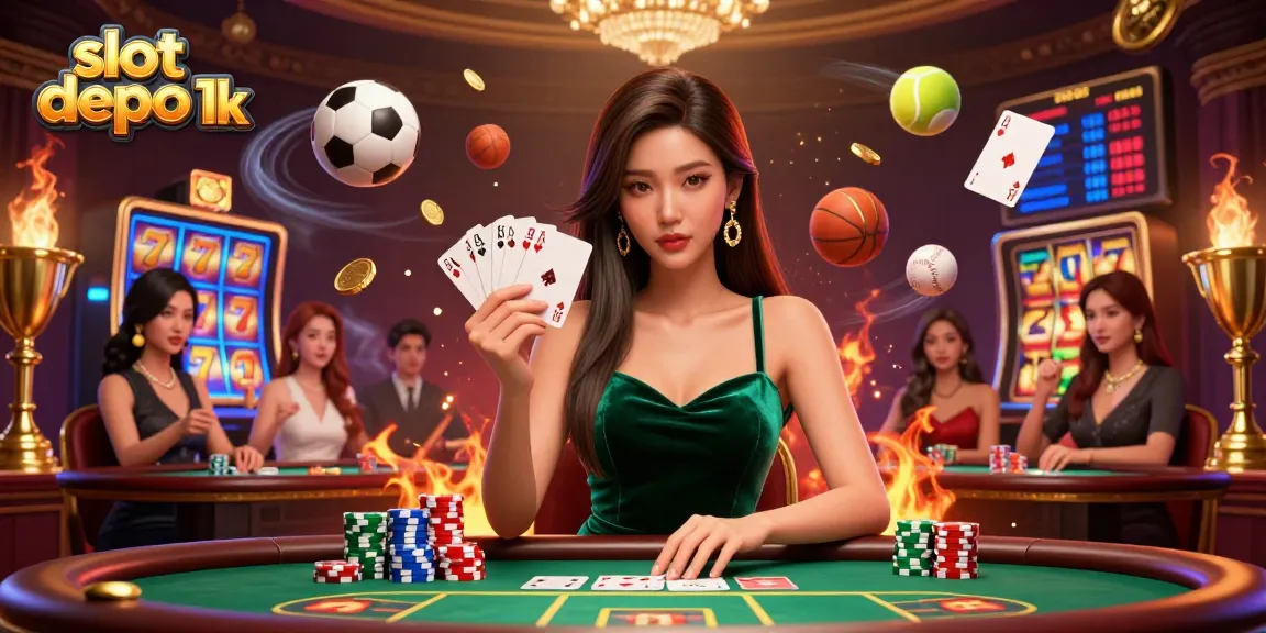 Play your favorite games at slot depo 1k with an Asian woman at a luxury poker table.