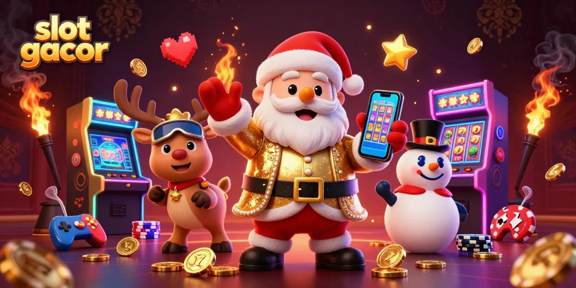 Play exciting slot gacor games with Santa Claus showcasing jackpots and vibrant casino elements in a festive 3D scene.