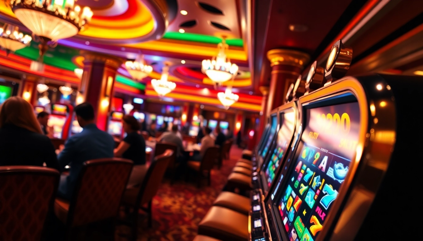 Menang besar dengan slot mesin berwarna-warni dalam suasana kasino yang mewah.