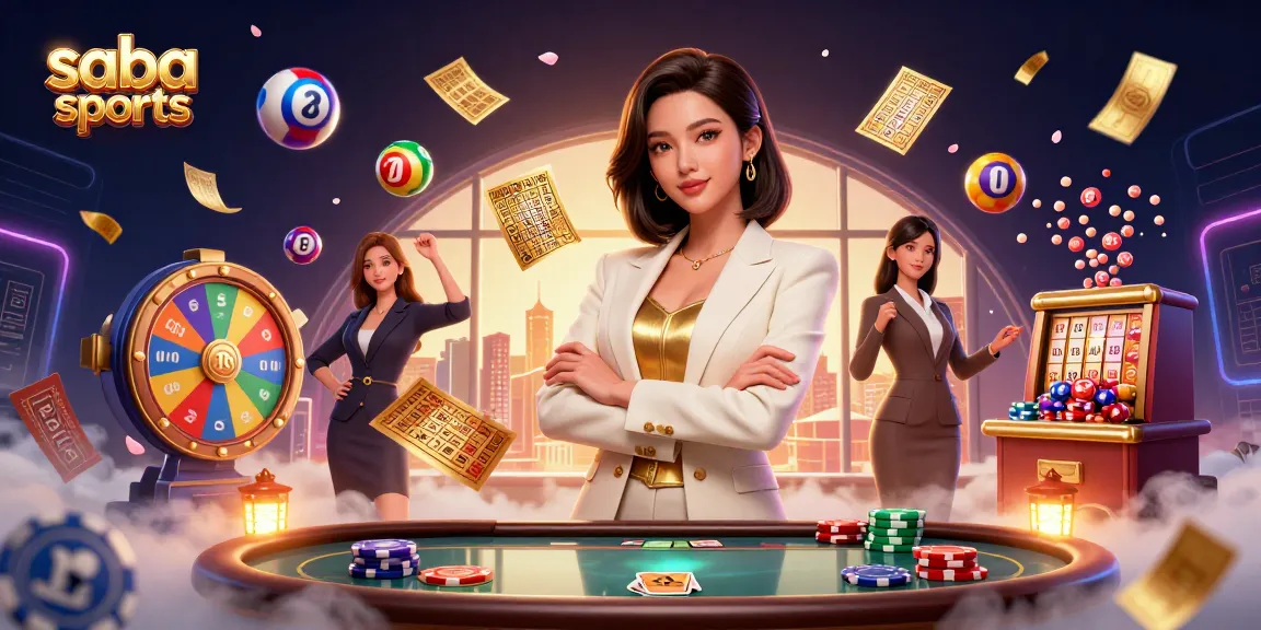 Saba Sports promotes a thrilling gaming experience with vibrant elements and immersive casino ambiance.