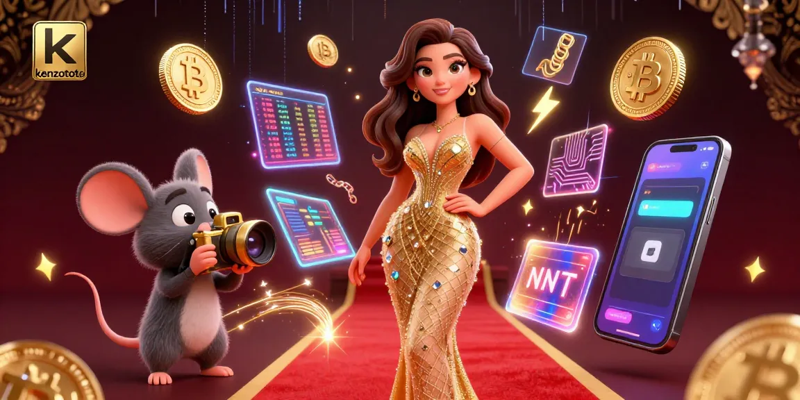 Kenzototo showcases lottery excitement with vibrant characters, Bitcoin coins, and dazzling effects in a 3D gambling illustration.