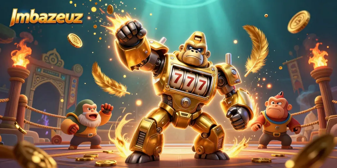 Mengalami kemenangan besar di Imbazeuz dengan ilustrasi 3D kasino dan gorilla mekanik.