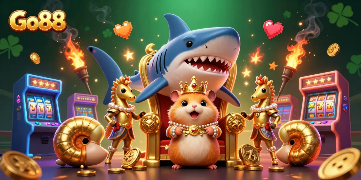 Engage with Go88's vibrant casino world, featuring dynamic game elements and characters in an immersive 3D scene.