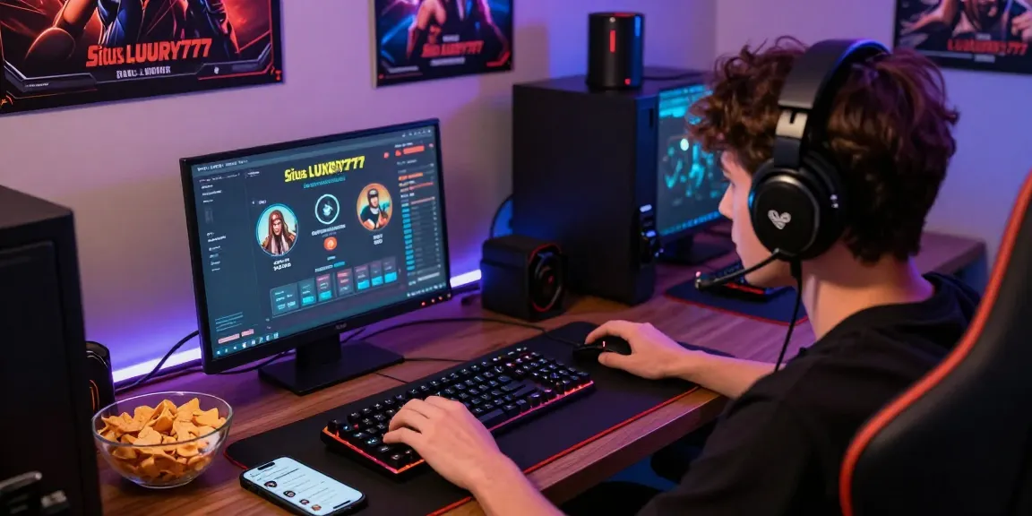 Pengguna Situs LUXURY777 bermain game online di ruang gaming nyaman dengan aksesori modern.