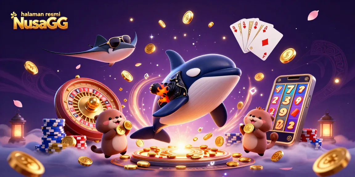 Experience excitement at halaman resmi NusaGG with a dynamic casino-themed 3D illustration
