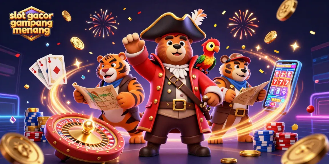 Engage with the thrilling slot gacor gampang menang world, featuring dynamic characters amidst rolling coins and vibrant game elements.