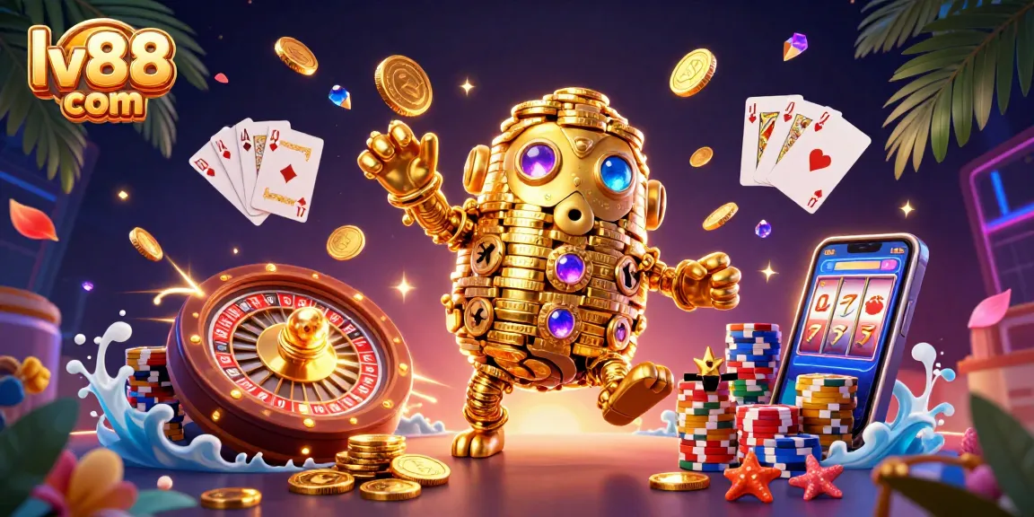 Spin and win at lv88 com with vibrant gold coins, animated slot reels, and exciting casino elements.