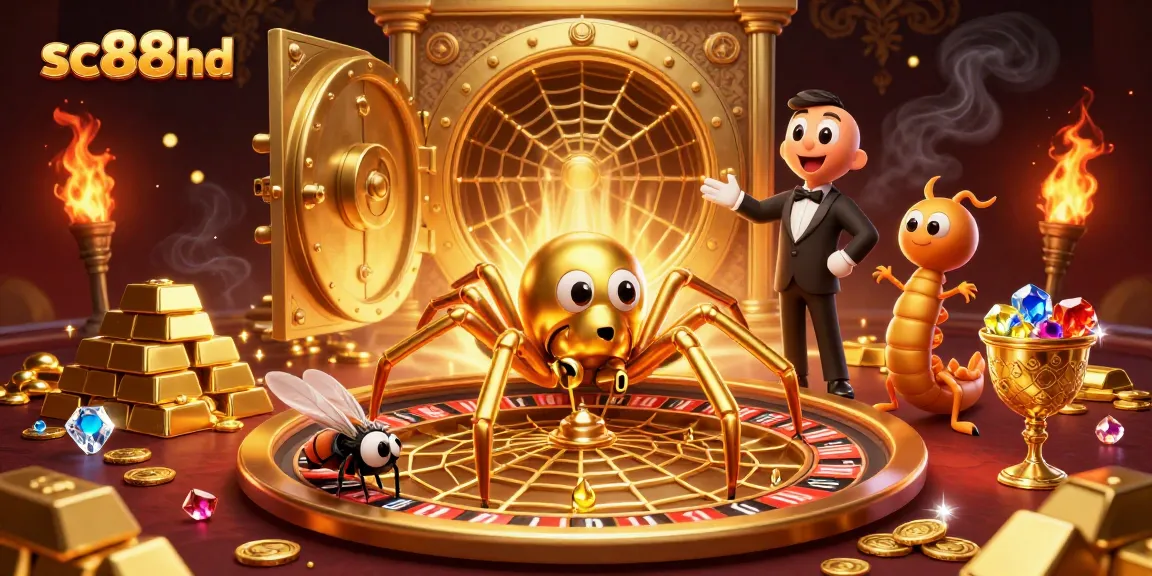 Experience thrilling bets at sc88hd as the golden spider spins its roulette wheel web.