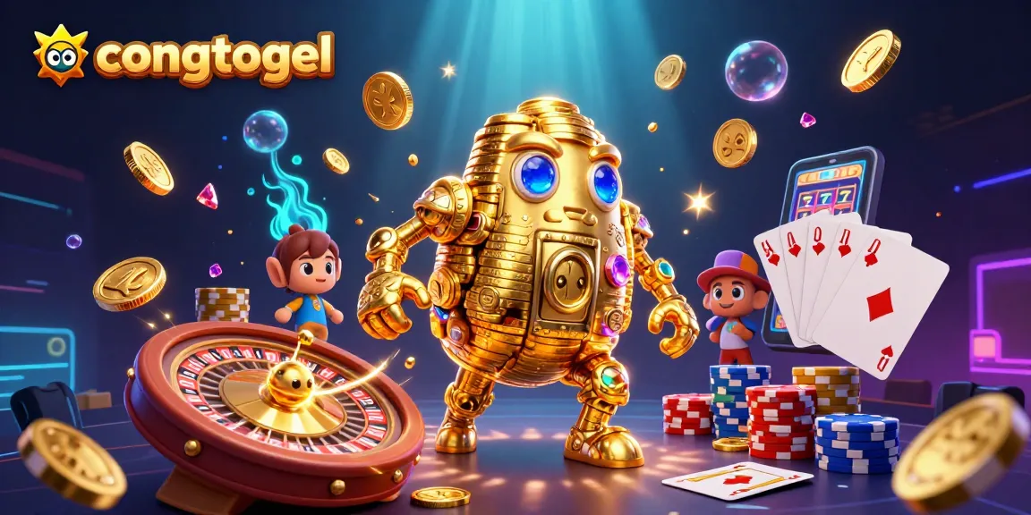 Experience thrilling gameplay with congtogel's ancient golden golem and colorful casino elements.