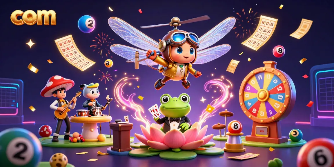 Play exciting games at com with a dragonfly pilot and frog croupier amidst lively casino elements