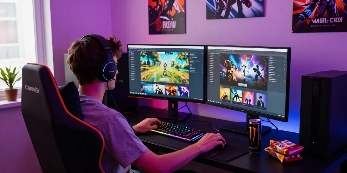 Engaged gamer accessing CIKA4D online platform with vibrant setup and immersive atmosphere.