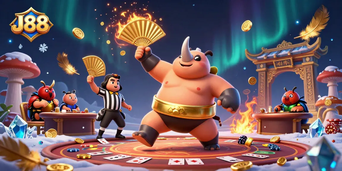 Engage with J88's thrilling poker scene featuring a beetle champion in action.
