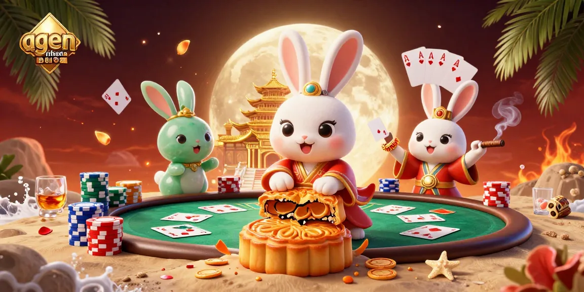 Experience winning strategies with agen taruhan bola, featuring a whimsical scene of lunar gambling.