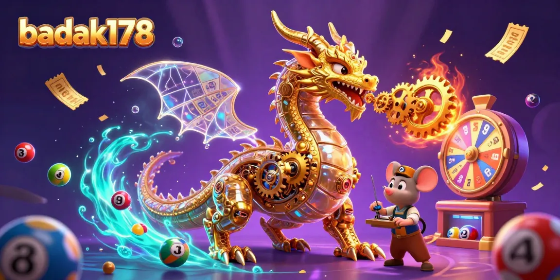 Experience epic wins with badak178 in this vibrant 3D dragon scene featuring dynamic lottery elements.