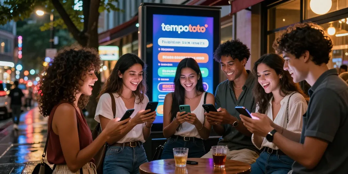 Friends enjoying nightlife discussion about tempototo wins in a bustling city setting