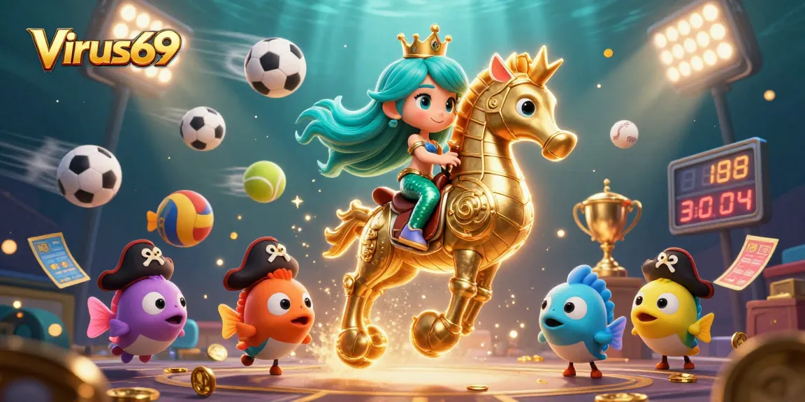 Join the fun at Virus69 with this vibrant underwater illustration featuring a mermaid princess and her seahorse sidekick.