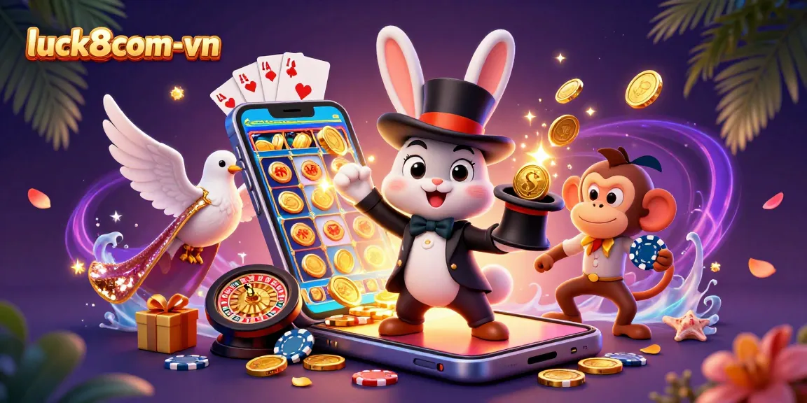 Experience the magic of gambling at luck8com-vn with vibrant characters and exciting casino game elements.