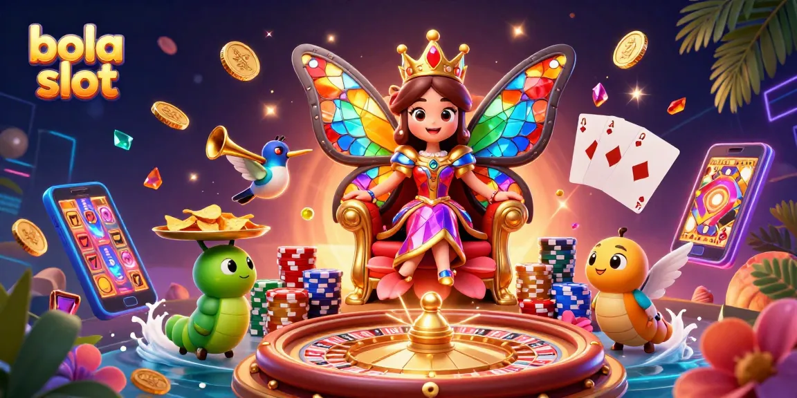 Experience thrilling gameplay at bola slot with vibrant illustrations of casino elements and characters.