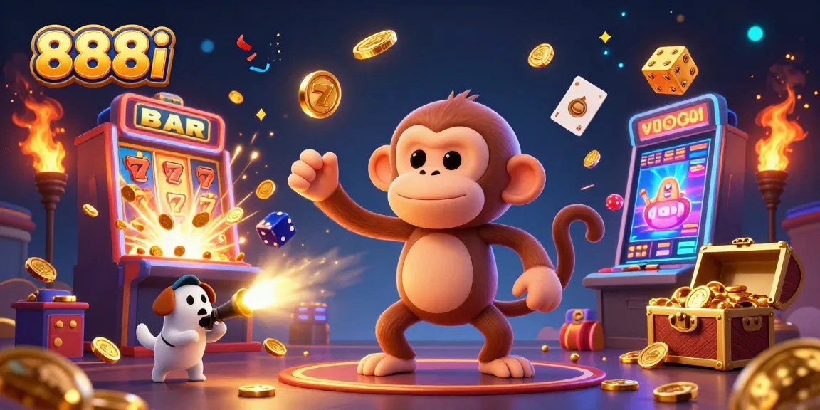 Experience the thrill of 888i as golden coins and jackpots burst in a vibrant casino scene.