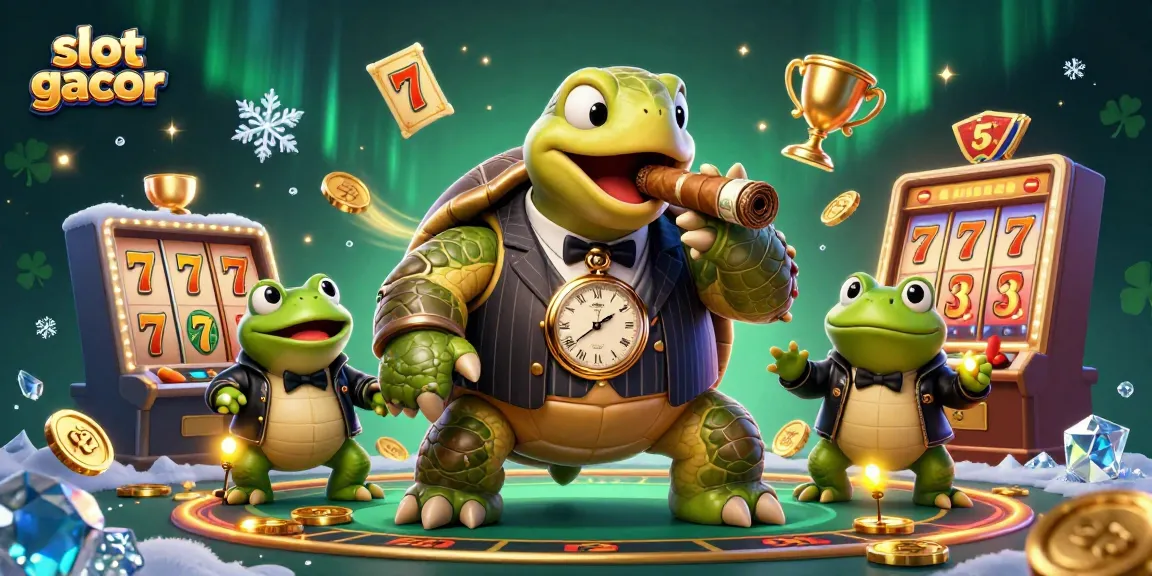 Engage with slot gacor excitement in a rich casino atmosphere featuring dynamic characters and elements.