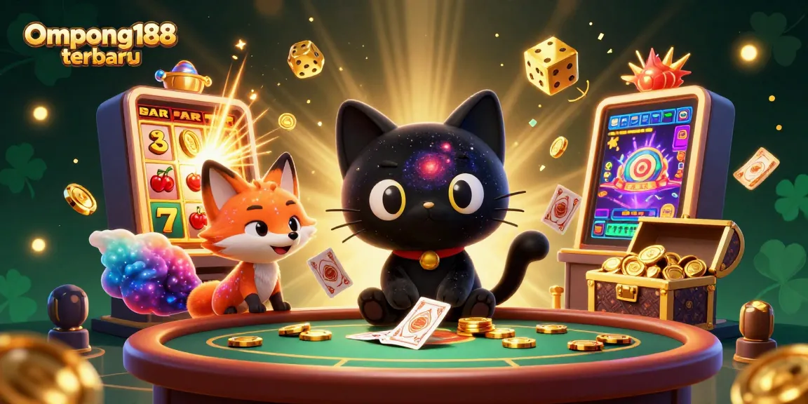 Ompong188 terbaru menghadirkan keseruan kasino dengan karakter unik menarik chip emas.